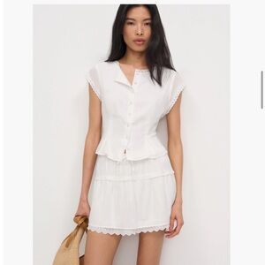 Reformation Valletta Two Piece White Two-Piece Eyelet Crop Top & Skirt Set